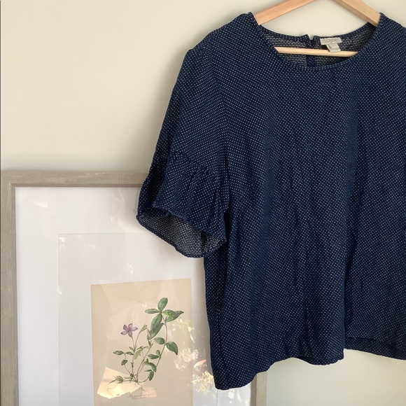 J Crew Ruffle Sleeve Polka Dot Top - Picture 4 of 8